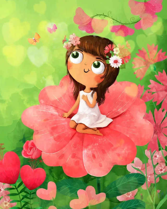 Mia sitting in a flower in the valley