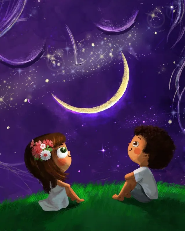 Mia and Toto on the hill under Moon Smile
