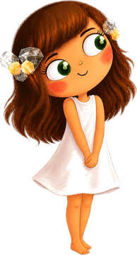 Mia, a small girl with flowers in her hair